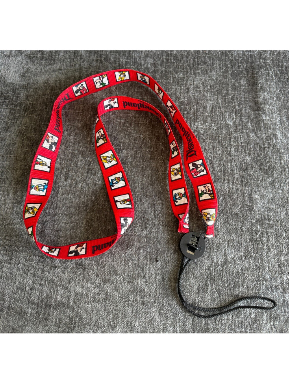 VTG Disneyland Red Lanyard Woven Characters Mickey Minnie Donald String Loop